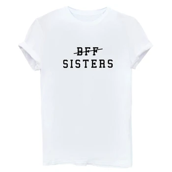 Letní Ženy, Košile 2020 Nové Módní BFF SESTRY Dopisy Tisk Ležérní Top jednobarevné Černé Bílé Topy Ženy Dívky