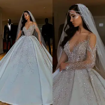 Luxusní arabské dubaji Plus Velikost Ples Šaty Svatební Šaty Čiré CustomCrystals Korálky, Flitry Délka Podlahy Svatební Šaty Svatební Šaty