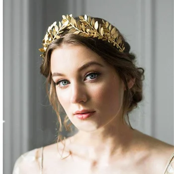 Luxusní Gold Leaf Vlasy Kapely Vintage Západní Svatební Čelenka Pro Ženy, Dívky, Gold Leaf Obklopují Kovové Koruny Nevěsta Příslušenství