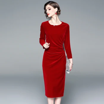 MARKOWO Návrhář Značky roku 2020 ženy je nového kolem krku samet s korálky červené lady style šaty, hostina plná barva šaty, sukně