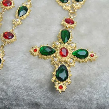 MHS.SLUNCE 1KS Vintage Zelené Barokní Kříž Náhrdelník Evropské Módní Luxusní Crystal Drahokamu Barokní Náhrdelník Šperky Pro Ženy