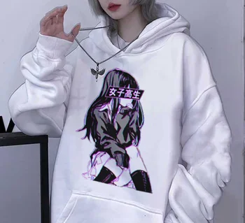 Mikina Japonské Anime Školačka Závada Smutný Estetické dámská Mikina Harajuku Streetwear Svetr s Kapucí Gothic Oblečení Top
