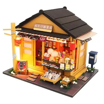 Miniaturní Japonský Obchod s Potravinami Domeček pro panenky LED Kit DIY Dřevěná Obchod Nábytek Model Puzzle Hračky Děti Narozeniny, Vánoční Dárek