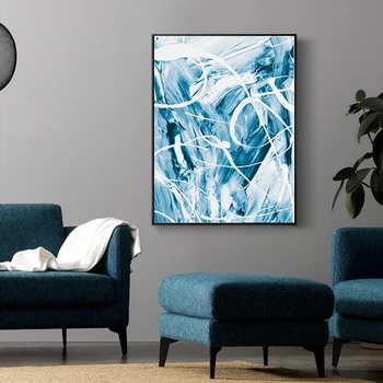 Moderní Modré Abstraktní Plátna Nástěnné Plátno Umění Fotografie, Plakát a Tisk pro Obývací Pokoj, Kancelář, Domov, Dekorace