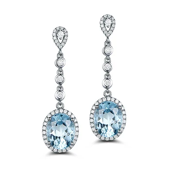 MOONROCY Stříbrné Barvy CZ Dlouhé Náušnice Modrý Ovál Crystal pro Ženy, Dívky Dárek Dropshipping Svatební Módní Šperky Velkoobchod