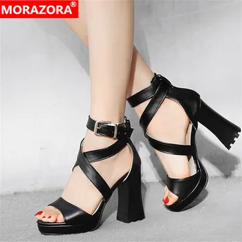 MORAZORA 2020 hot prodej pu ženy gladiator sandály spony módní náměstí, vysoké podpatky boty módní platforma strana boty ženy