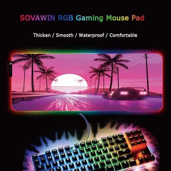 MRG Auto Palm Road Scenérie RGB Gaming Mouse Pad Počítač Podložka pod myš, RGB Podsvícená Velká Podložka pod myš pro Stolní Klávesnice LED Myší Mat