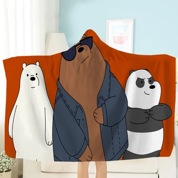 My Bare Bear Deka s Kapucí Americké Animace Fleece Deka 3D Tisku Tři Medvědi Kreslený Hodit Deku Cestovní Nositelné Deku
