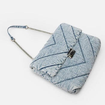Módní denim prošívané ženy tašky přes rameno značkové řetězy kabelky luxusní modré messenger bag ženské velké náměstí kabelky sac 2020