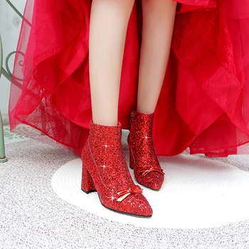 Módní Kotníkové Boty pro Ženy, Náměstí Podpatky Boty Skluzu Na Špičaté Toe Jarní Podzimní Dámské Boty Stříbrné Svatební boty dámské