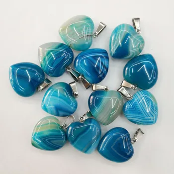 Módní přírodní kámen modrý onyx srdce Přívěsky a náhrdelníky pro výrobu Šperků kouzlo Okamžiku diy přívěsek 12ks/lot velkoobchod
