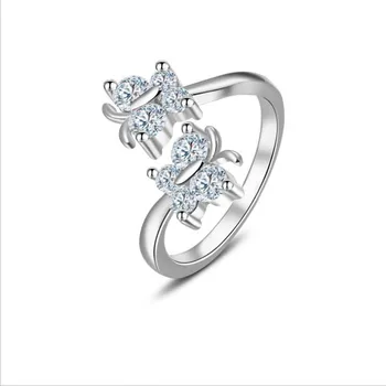Módní Silver 925 Prsten Dívka Princezna Příslušenství Prsten Nastavitelný Kouzlo Motýl Crystal Prsten Pro Ženy Šperky