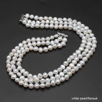Módní Tři vrstvy Pearl Náhrdelník, 8-9MM černá Přírodní sladkovodní Pearl Náhrdelník Barokní Perlové Šperky pro Ženy