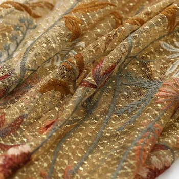 Měkké zlatou nití net příze výšivky krajky tkanina tyl tkanina diy oblečení cheongsam šaty, sukně značkové tkaniny