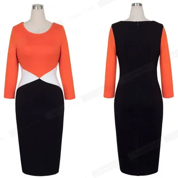 Nice-navždy Podzim Ženy Elegantní Kontrast Barva Patchwork Šaty Obchodní Kancelář Bodycon Pouzdro Slim Šaty B41