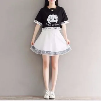 NiceMix harajuku dvoudílné set girls tričko a sukně 2 ks set žen anime obrázek preppy korejské volné 2020 oblečení