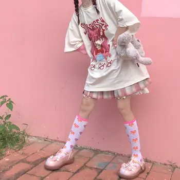 NiceMix Letní streetwear kreslených anime pilulku dívky dopisy tisk krátký rukáv t-shirt ženy Harajuku O-neck tee tričko sladké topy