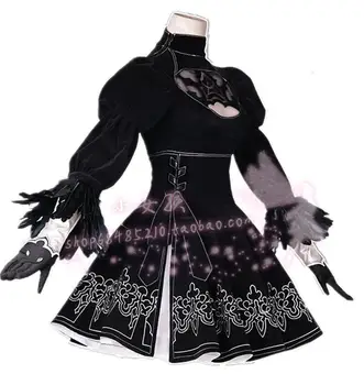 NieR:Automata 2B Hra Černé Šaty Cosplay Kostým Japonské anime hrdina lolita dívky, šaty, rukavice halloween jednotná sada