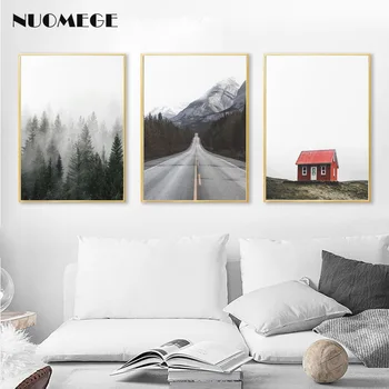 Nordic Mountain Forest Plakáty a Tisky Fotografie Ložnice Dekorace Wall Art Obrazy na Zeď v Obývacím Pokoji Skandinávském Interiéru