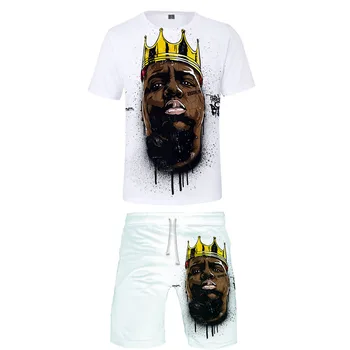 Notorious B. I. G. Dva Kusy Sady 2019 Muže 3D T-Košile+Šortky Oblek Mužů Letní Topy Trička Módní Tričko Vysoké Kvality Muži Oblečení