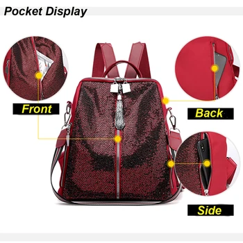 Nové flitry dámské batoh módní trend, školní tašku canta venkovní rekreační cestovní taška přes rameno