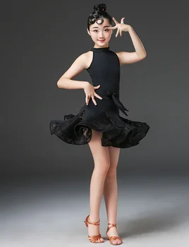Nové Krajky Latin Dance Šaty Pro Dívky, Dítě, Salsa, Tango Taneční Sál Taneční Šaty, Soutěže Kostým Děti Praxe Taneční Oblečení