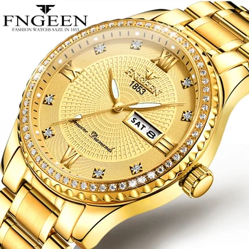 Nové Luxusní pánské quartz hodinky ocelové kalendář 30 metrů Rolexable vodotěsné muži quartz watch gold clock relogio masculino