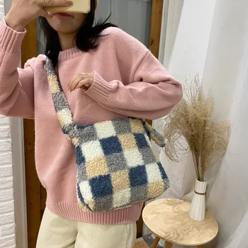 Nové Módní Crossbody Velká Kapacita Podzim Zimní Dívčí Japonské Roztomilé Jehněčí Plyšové Bag' Přehoz přes Rameno Messenger Bag pro Ženy