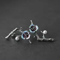 Nové stříbrné vykládané Nanhai Pearl Náušnice Cloisonne Čínském stylu retro menšiny design rostlina vinutí elegantní šperky pro ženy