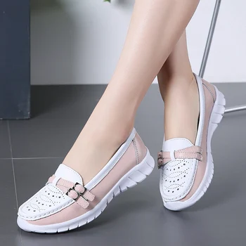 Nové zdravotní boty, dámské boty, indoor ultra lehký prodyšný non-slip měkké kožené boty těhotné ženy boty ploché boty