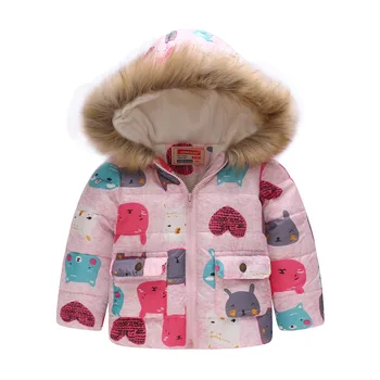 Nový 2018 Módní Vánoční Děti Zimní Bunda Dívky Zimní Kabát Děti v Teple, Tlustý Kožešinový Límec s Kapucí dolů Kabáty Pro dívky oblečení