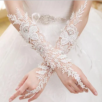 Nový Příchod Roku 2020 Svatební Rukavice, Luxusní Krajka Květ Rukavice Duté Svatební Šaty Příslušenství Bílé Svatební Rukavice
