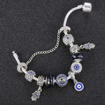 Nový Stříbrný Pozlacený Řetěz Náramky Pro Ženy Moon Star Modré Křišťálové Přívěsky Korálky Pa Náramky & Náramky Diy Šperky