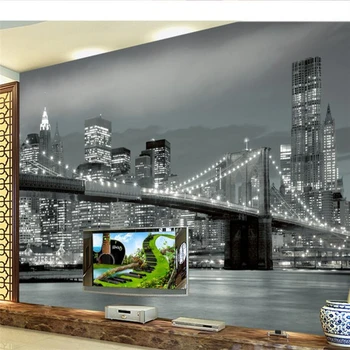 Nástěnné papier peint tapety na stěny 3 d Vlastní tapeta New York Most, Architektura, Noc, view TV nástěnné malby behang