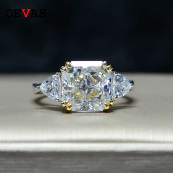 OEVAS Luxusní Real 925 Sterling Silver 10mm Náměstí Vysokým obsahem Uhlíku Diamant Snubní Prsten Jiskřivé Zásnubní Večírek Šperky Pro Ženy