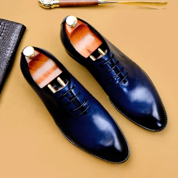 Originální kožené Muži ležérní boty business šaty, hostinu, oblek boty muži značky nářečí svatební oxford boty pro muže black blue 2020