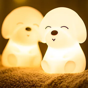 Pes Tvar LED Noční Světlo Dotykový Senzor Rmote Ovládání 16 Barev Stmívatelné USB Silikonové Štěně Lampa pro Děti, Děti, Dítě