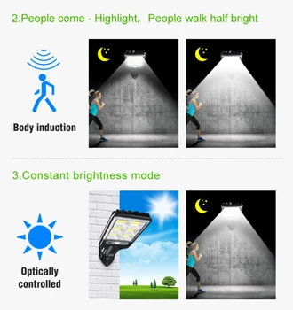 PIR LED Solární Pohybové Čidlo Nástěnné svítidlo Venkovní Uliční Svítidlo S Dálkovým ovládáním, Vodotěsné Zahradní Lampa Venkovní Osvětlení