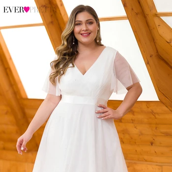 Plus Velikost Bílé Svatební Šaty Ever Pretty-Line Krátký Rukáv Ruched Zip Tyl Elegantní Nevěsta Svatební Šaty Vestido 2020