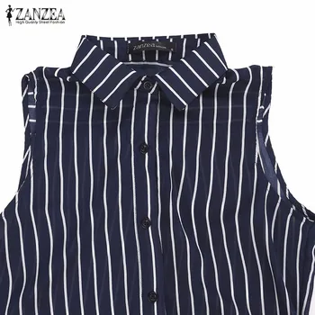 Plus Velikosti Pruhované Tričko Šaty Ženy Letní Šaty 2021 ZANZEA Klopě Sarafans Vestidos Ženy Asymetrické Horní Plášť Femme Tunika