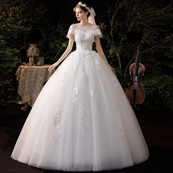 Podlahy-délka O-neck Svatební Šaty 2021 Klasické Krajka-Up plesové Šaty Princezna Luxusní Vestido De Noiva Robe De Mariee Plus Velikost