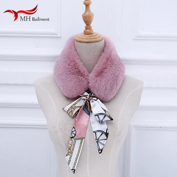 Podzim zima nový módní měkké králičí kožešiny šátek ženy elegantní módní luxusní tištěné přiléhavým silný teplý šátek na krk ženy