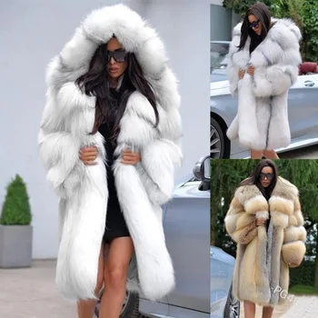 Podzim zima roku 2020 nové dámské oblečení s kapucí dlouhé módní kožešiny kabát ženy