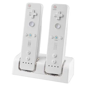 Pro N-Wii Controller White Dálkový Ovladač Dual Nabíjení Dock Station+2X 2800mAh Baterie S forWii Modré LED Světlo