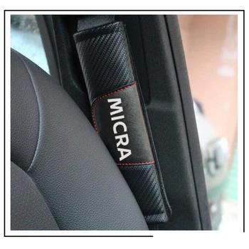Pro Nissan Micra 2ks Módní Uhlíkových Vláken, Kůže Pronájem bezpečnostní Pás Kryt Auto bezpečnostní Pás Ramenní Podložky Auto Příslušenství Auto Styling