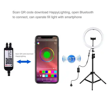 PULUZ 12 palcový Stmívatelné RGB LED Selfie Prsten Světla a 1,1 m Stannd Stativ A Dálkové ovládání pro Fotografie A YouTube Videa Vlogging Video Světlo