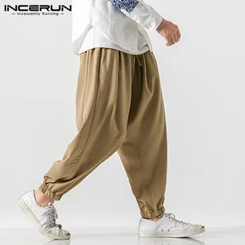 Pánské Retro Pantalones Hombre Streetwear Jednobarevné Kalhoty Vintage Šňůrky Běžci Módní Pánské Volné Harem Kalhoty Plus Velikost 7