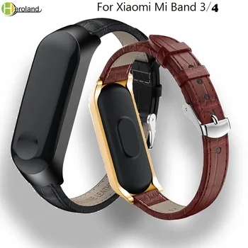 Příslušenství Pro Xiaomi Mi Band 4 Kožené Poutko Pro Xiaomi Mi Band 3 Smart Band Náramek Popruh náramek sport+Kovové Pouzdro