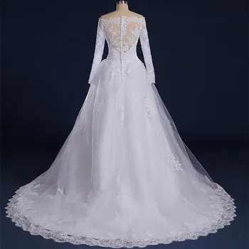 QQ Milence 2020 Vestido De Noiva Pošity Korálky Dlouhý Rukáv Krajkové Svatební Šaty Člun Krk Svatební Šaty