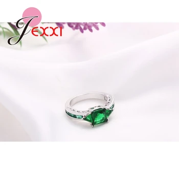Real 925 Sterling Silver Módní Svatební Prsteny Pro Ženy Zelený Čtverec Simulované Crystal Bijoux Žena Zásnubní prsten